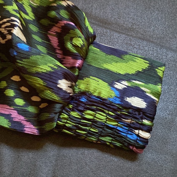 NWT. Zara Multicolored Printed Lace Inserts V-neck Midi Dress. Size S. - Picture 8 of 11